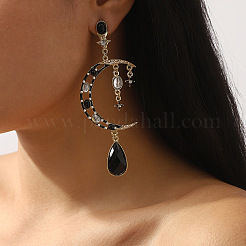 Moon with Teardrop Alloy Rhinestone Dangle Stud Earrings&nbsp;FS-WG3EB84-01