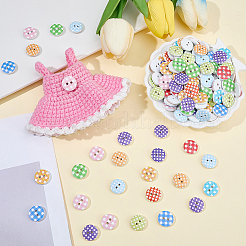 200Pcs 6 Colors 2-Hole Flat Round Polka Dot Printed Wooden Sewing Buttons&nbsp;BUTT-SP0001-13