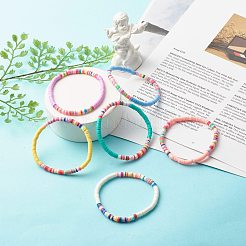 Handmade Polymer Clay Heishi Beads Stretch Bracelet&nbsp;BJEW-JB07351