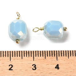 ガラスチャーム  ラックメッキ本物の18Kゴールドメッキ真鍮ループ付き  ファセット列  空色  14.5x7.5mm  穴：1.4mm&nbsp;KK-M266-04G-04
