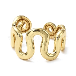 Rack Plating Brass Twist Wave Open Cuff Rings for Women&nbsp;RJEW-Q777-07G