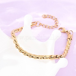 304ステンレススチールツイストカーブチェーンブレスレット女性用  PVD真空メッキ  18KGP本金メッキ  6.89インチ（17.5cm）&nbsp;BJEW-F529-05G