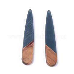 樹脂＆ウォールナットウッドペンダント  ティアドロップ  スチールブルー  44x7.5x3mm  穴：1.2mm&nbsp;LS-X-RESI-S358-40P