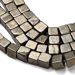 天然ゴールドパイライト/ゴールデンパイライトビーズ連売り  キューブ  6x6x6mm  穴：1.4mm  約32個/連  7.44''（18.9センチメートル）&nbsp;G-F833-F01-01