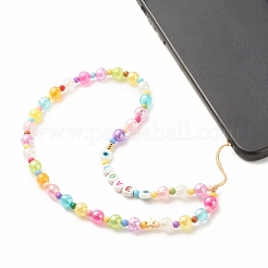 Word love アクリル携帯ストラップ  アクリルと真鍮のビーズとナイロン糸で  ミックスカラー  25cm&nbsp;HJEW-JM00643