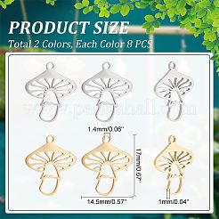 16個2色304ステンレススチールペンダント  キノコ  ゴールデン·ステンレス鋼色  17x14.5x1mm  穴：1.4mm  6個/カラー&nbsp;STAS-UN0039-50