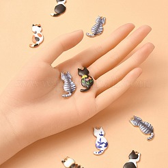 メッキ合金エナメルチャームラック  ライトゴールド  猫のチャーム  ミックスカラー  30x15x2mm  穴：2mm&nbsp;ENAM-YW0003-70