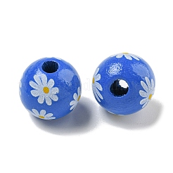 プリントウッドヨーロピアンビーズ  デイジー模様の丸い  藤紫色  15.5~16mm  穴：4~4.5mm&nbsp;WOOD-G022-19F