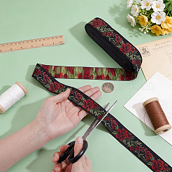 ヴィンテージジャカードポリエステルリボン  刺繍された花柄のリボン  DIYクラフト縫製アクセサリー  レッド  1-1/4インチ（33mm）&nbsp;OCOR-WH0101-270