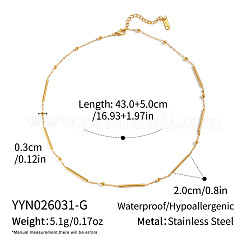 女性用304ステンレススチール製コラム型ラウンドリンクチェーンネックレス  18KGP本金メッキ  16.93インチ（43cm）&nbsp;UD8273-3
