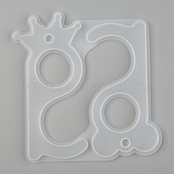 ドアオープナーシリコンモールド  エポキシ樹脂DIYタッチレスキーホルダー用  クラウン＆ベア  ホワイト  119x115x5.5mm  インナーサイズ：100~110x50~52mm  穴：6mm&nbsp;DIY-J003-03