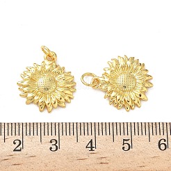 真鍮チャーム  ヒマワリ  丸カン付き  ゴールドカラー  18.5x17x3mm  穴：3.5mm&nbsp;KK-I381-02G