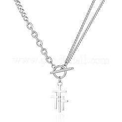 Religion 304 Stainless Steel Triple Cross Pendant Necklaces with OT Clasps for Women Men&nbsp;WG5227F-01