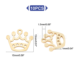 201個のステンレススチールレーザーカットチャーム  クラウン  ゴールドカラー  13x15x1mm  穴：1.5mm  10個/箱&nbsp;STAS-UN0018-68G