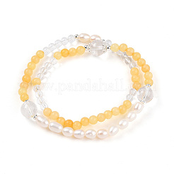Round Natural Fresh Water Pearl & Quartz Crystal Beaded Wrap Bracelets for Women&nbsp;BJEW-T022-11