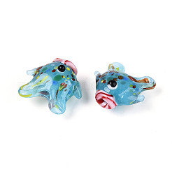 手作りランプワークビーズ連売り  魚  ライトスカイブルー  17.5~21.5x16.5~19.5x10.5~13mm  穴：1.2~2mm  約20個/連  11.81~12.01インチ（30~30.5cm）&nbsp;LAMP-N036-22B