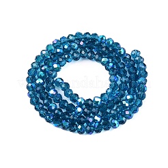電気メッキガラスビーズセット  半分虹メッキ  多面カット  ロンデル  スチールブルー  4x3mm  穴：0.4mm  約105~110個/連  38~39cm&nbsp;X-EGLA-A044-T4mm-L27