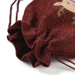 クリスマステーマのジュート布収納バッグ  長方形巾着袋  ファイヤーブリック  鹿  18x13x0.4cm&nbsp;LS-ABAG-F010-01B-01