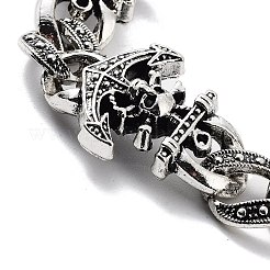 レトロ合金スカルアンカーリンクチェーンブレスレット女性男性用  アンティークシルバー  8-1/8インチ（20.5cm）&nbsp;BJEW-L684-001AS