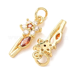 Brass Micro Pave Orange Red Cubic Zirconia Pendants&nbsp;CU-E003-10G-C