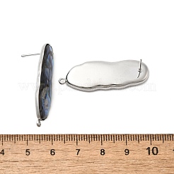 304 ステンレススチール パヴェ ナチュラル パウア シェル スタッド イヤリング 金具  オーバル  ステンレス鋼色  37x13mm  穴：1.6mm  ピン：1mm&nbsp;STAS-Z125-02P