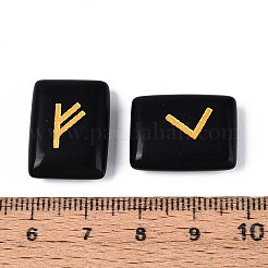 エルダーフサルクのアルファベットが刻まれた長方形の天然黒曜石ルーン石25個  19.5~20x15x5.5~6mm&nbsp;G-T142-39