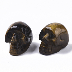 ハロウィンの天然タイガーアイビーズ  穴なし/ドリルなし  スカル  18~20x16.5~18x24~25mm&nbsp;G-R473-04C