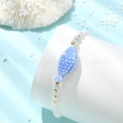 Dyed Natural Malaysia Jade & Handmade Porcelain & Seed Beaded Adjustable Bracelets for Women&nbsp;BJEW-JB14029