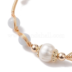Natural Mixed Stone Round Beaded Cuff Bangle&nbsp;BJEW-JB10113