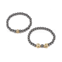 2Pcs 2 Style Synthetic Hematite Stretch Bracelets Sets&nbsp;BJEW-JB08004-02