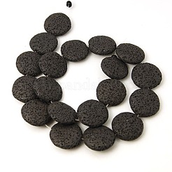 天然溶岩岩ビーズ連売り  染め  フラットラウンド  ブラック  21x6mm  穴：1mm&nbsp;X-G-I034-11