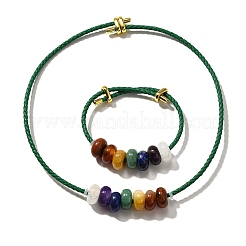 Rondelle Chakra Natural Gemstone Beads Bracelets & Necklaces Sets&nbsp;G-P561-01G-02