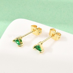 真鍮製マイクロパヴェキュービックジルコニアスタッドピアス  長持ちメッキ  ラックめっき  鉛フリー＆カドミウムフリー  18KGP本金メッキ  三角形  5x6mm&nbsp;EJEW-F405-22D-G05