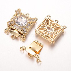 真鍮製キュービックジルコニアボックスクラスプ  カドミウムフリー＆ニッケルフリー＆鉛フリー  長方形  ミックスカラー  25x21.5x7mm  穴：1.5＆2.5ミリ&nbsp;ZIRC-O020-07-NR