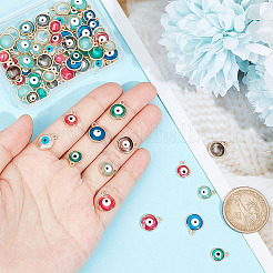 透明なナザールボンジュウ樹脂チャーム96個、12つのスタイル  ゴールデントーン亜鉛合金パーツ付き  フラットラウンド  ミックスカラー  10~12x8~10x1.8~2.5mm  穴：1~1.2mm  8個/スタイル&nbsp;RESI-PH0001-88