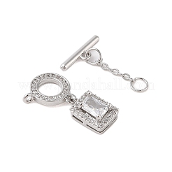 Rack Plating Brass Micro Pave Clear Cubic Zirconia Toggle Clasps&nbsp;KK-S384-22P