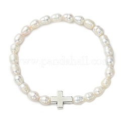 Natural Cultured Freshwater Pearl & Alloy Beads Stretch Bracelets for Women&nbsp;BJEW-JB14103-02