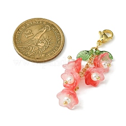 ガラスとアクリルのペンダント装飾  304ステンレススチールのロブスタークロウ留め金付き  フラワー＆リーフ  レッド  52.5mm&nbsp;HJEW-TA00091-02