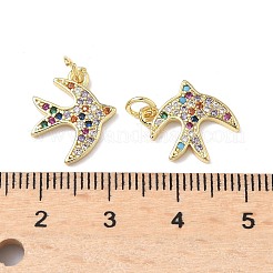 真鍮製マイクロパヴェキュービックジルコニアペンダント  鳥  丸カン付き  鉛フリー＆カドミウムフリー  長持ちメッキ  18KGP本金メッキ  15.5x12.5x1.5mm  穴：3mm&nbsp;KK-Q068-63G