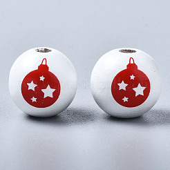 Painted Natural Wood European Beads&nbsp;WOOD-S057-041C
