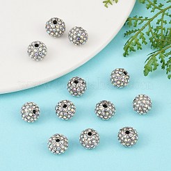 合金ラインストーンビーズ  グレードA  ラウンド  白金金属色  クリスタルAB  10mm  穴：2mm&nbsp;RB-A034-10mm-A28P