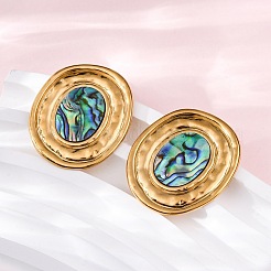 304ステンレススチール天然パウア貝スタッドピアス  オーバル  イオンプレーティング（ip）  18KGP本金メッキ  30x26.5mm&nbsp;EJEW-Z103-07G