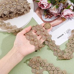 5ヤードのポリエステルレーストリムリボン  プラスチック製のビーズと  花  服飾材料  ダークカーキ  1-1/2インチ（38mm）&nbsp;OCOR-ME0001-59