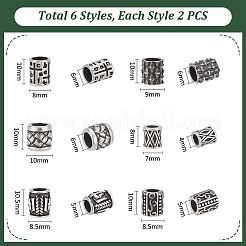 12Pcs 6 Styles Column 304 Stainless Steel European Beads&nbsp;STAS-UN0059-94