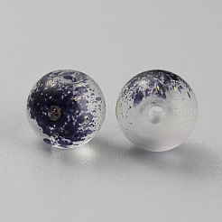 透明艶消しガラスビーズ  スポット模様で丸く  ミッドナイトブルー  7x8mm  穴：1.5mm&nbsp;LS-GLAA-WH0032-21D
