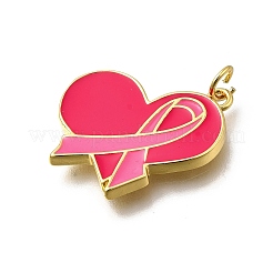 October Breast Cancer Pink Awareness Ribbon Brass Enamel Pendants&nbsp;KK-G525-10G-05