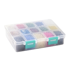 375g15色ガラスシードビーズ  透明色  ラウンド  ミックスカラー  8/0  3~4x2~3mm  穴：0.8~1mm  25 G /カラー&nbsp;SEED-JP0004-01-3mm