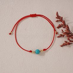 Synthetic Turquoise Round Bead Braided Bracelets&nbsp;EC3666