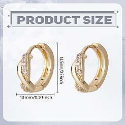 真鍮クリアキュービックジルコニアツイストフープピアス2個  18KGP本金メッキ  13x14.5x3mm  ピン：0.8mm&nbsp;EJEW-LP0007-016