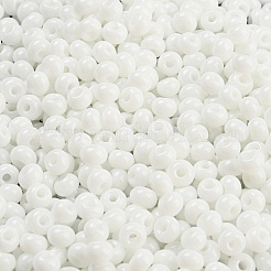 模造翡翠 3/0個 ガラスシードビーズ  光沢  焼き付け塗料  ラウンド  ホワイト  5.5x3.5mm  穴：1.5mm&nbsp;SEED-Z001-A-B01